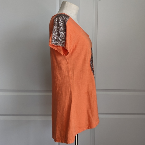 Lola Made In Italy Tee Sequin Peace Sign Short Sleeve Fading Orange M/L EUC - Picture 6 of 13